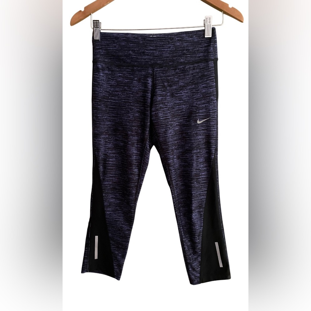 Nike: Purple and Black Running Capris Leggings Performance Activewear